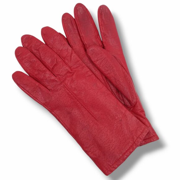 Vintage Fownes Red Leather Driving Gloves Size 8 Perforated Colorful Fall - Picture 2 of 10